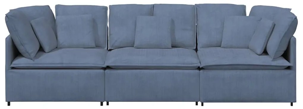 Sofá modular com almofadas tecido corduroy azul