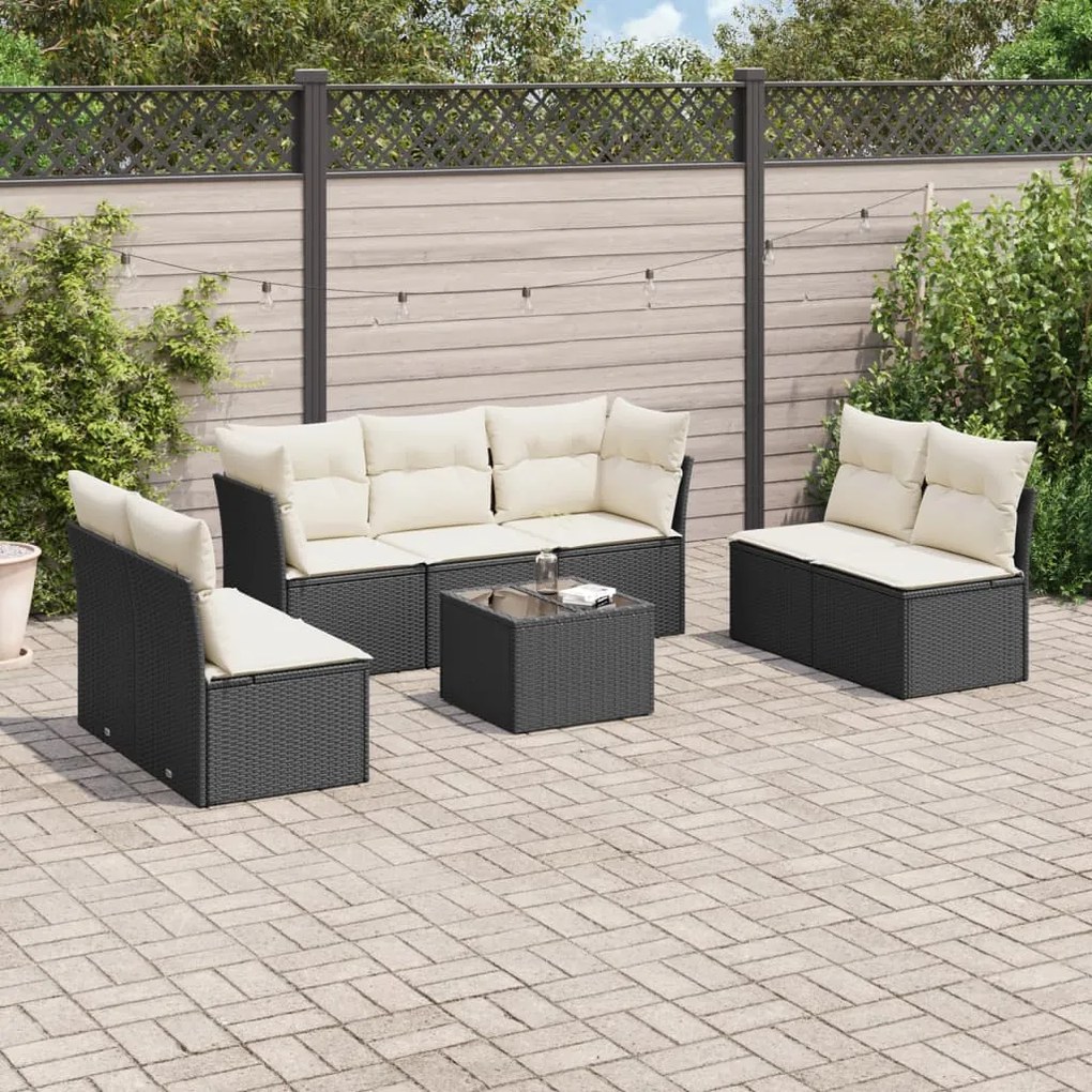 vidaXL 8 pcs conjunto sofás de jardim com almofadões vime PE preto