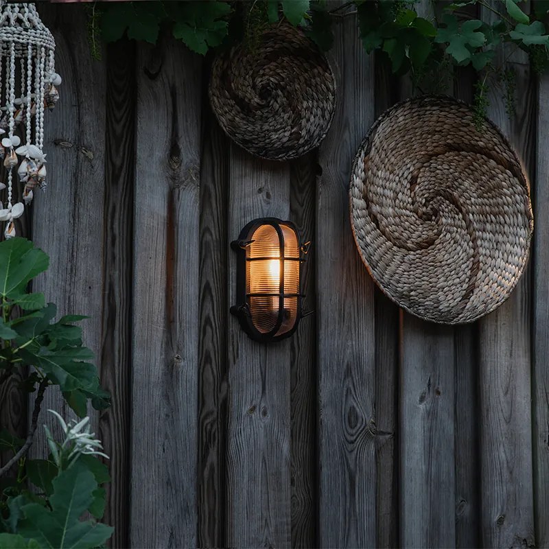 Luminária de parede e teto industrial oval preta IP44 - Noutica