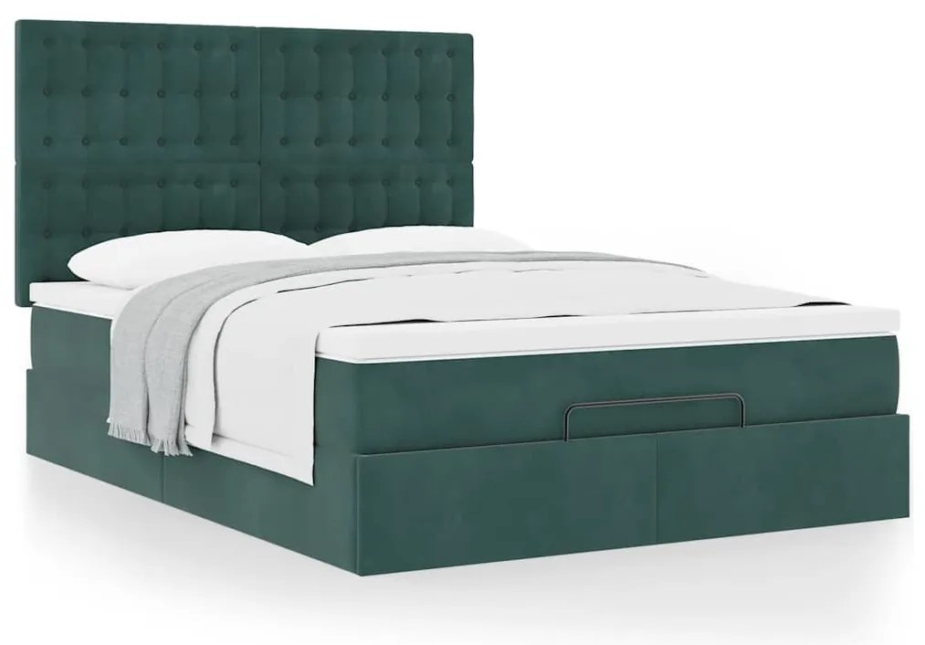Estrutura cama otomana colchões 140x200 cm veludo verde escuro