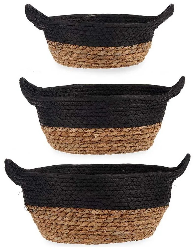 Conjunto de Cestas Preto Castanho 3 Peças Algas Marinhas