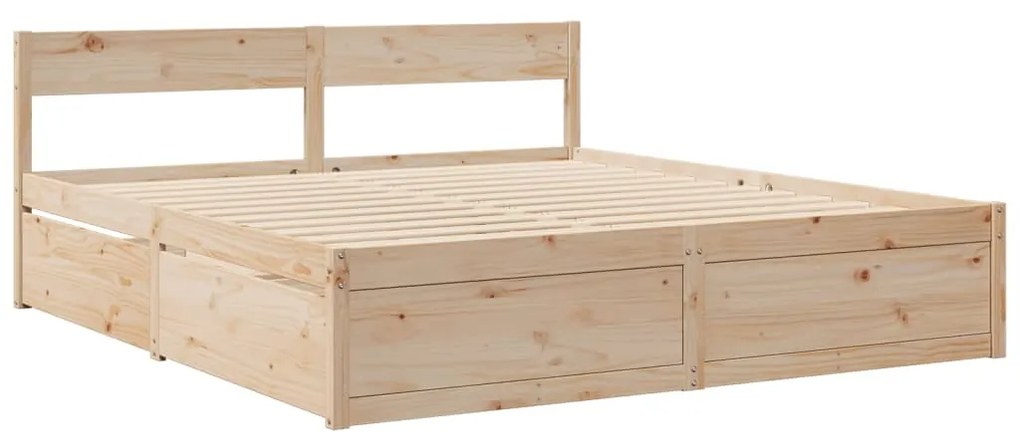 Cama com gavetas e colchão 200x200 cm madeira de pinho maciça