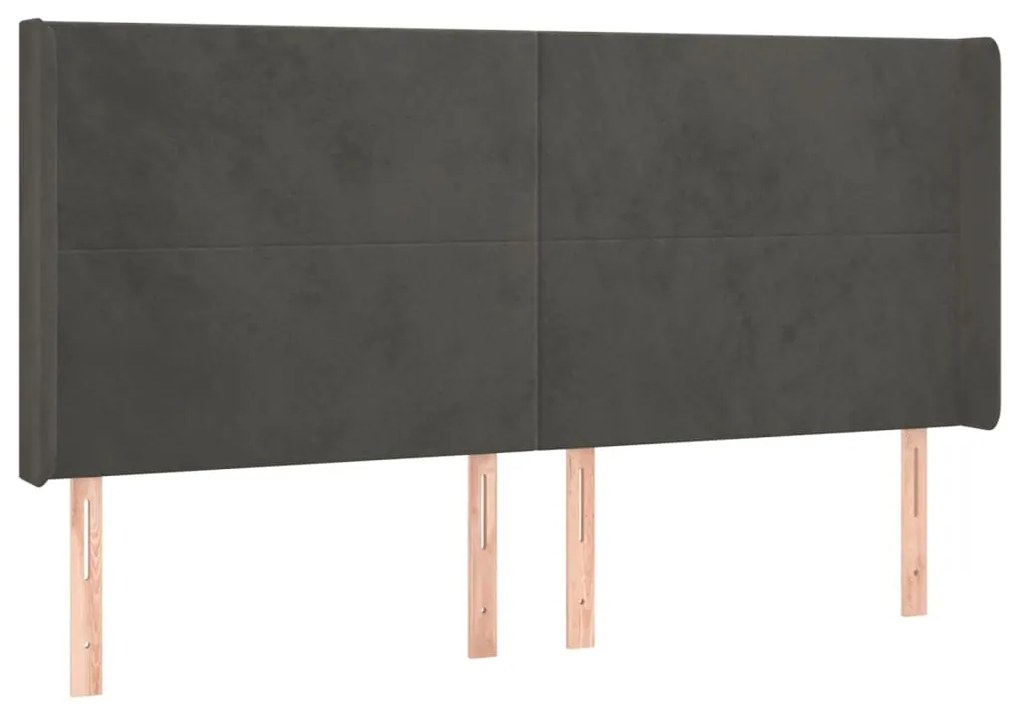 Cabeceira de cama c/ LED veludo 183x16x118/128 cm cinza-escuro