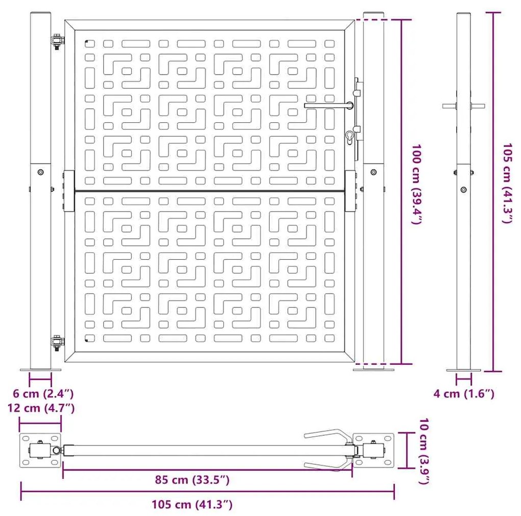 Portão de jardim 105x105 cm design cruzado de aço resistente