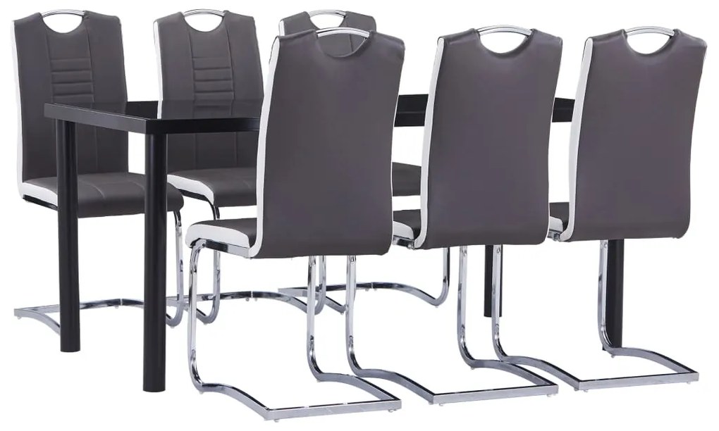 vidaXL 7 pcs conjunto de jantar couro artificial cinzento