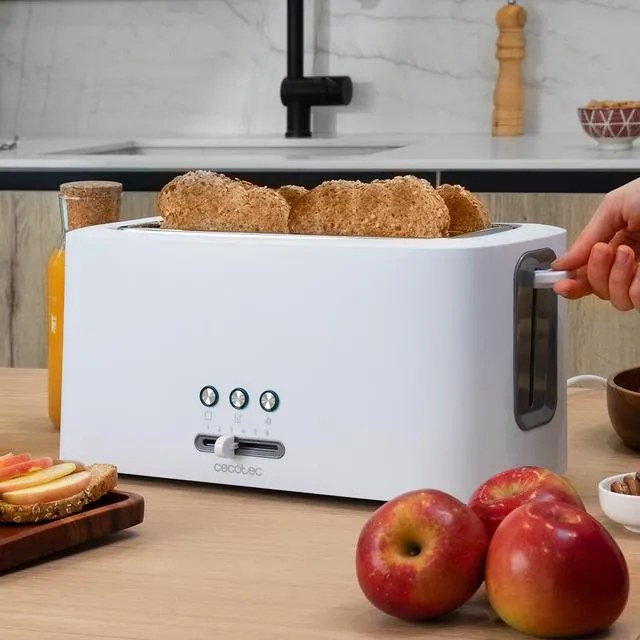 Torradeira de 1630 W Toast&amp;Taste 16000 Extra Doble White, 2 ranhuras extralargas longas, Função Reaquecer, Descongelar e Cancelar, plástico, suporte s