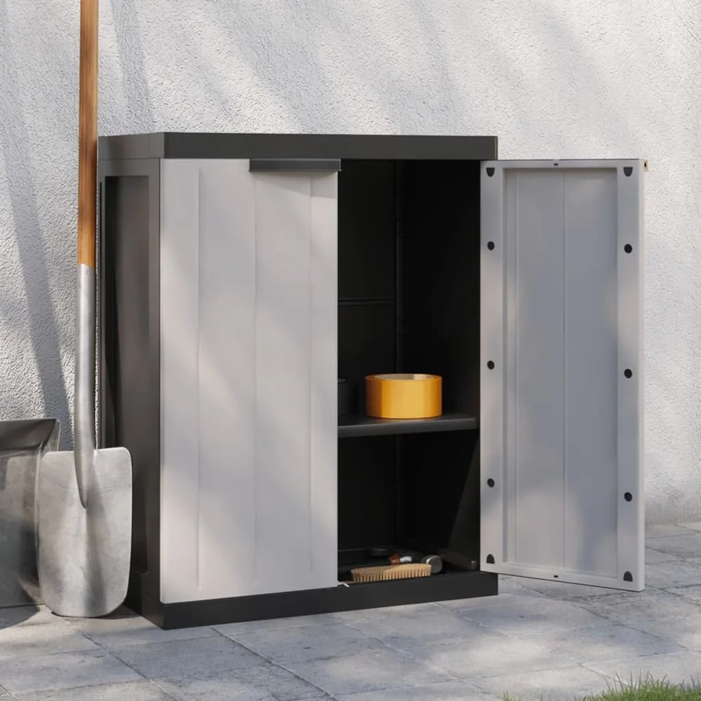 Móvel de arrumação para exterior 65x37x85 PP cinzento e preto