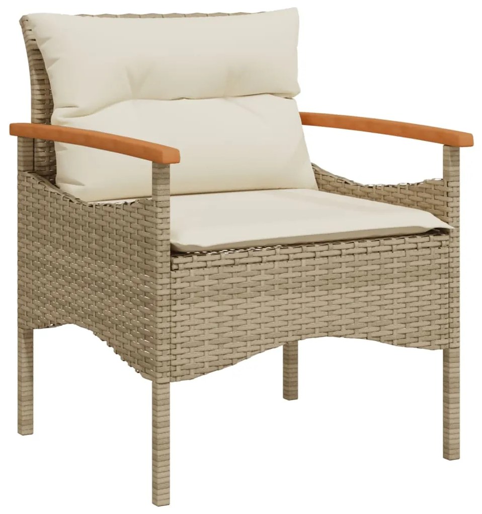 3 pcs conjunto de sofás p/ jardim com almofadões vime PE bege