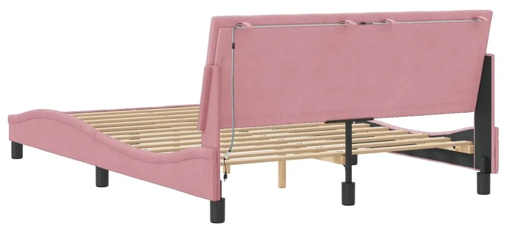 Estrutura de cama c/ luzes LED 140x200 cm veludo rosa