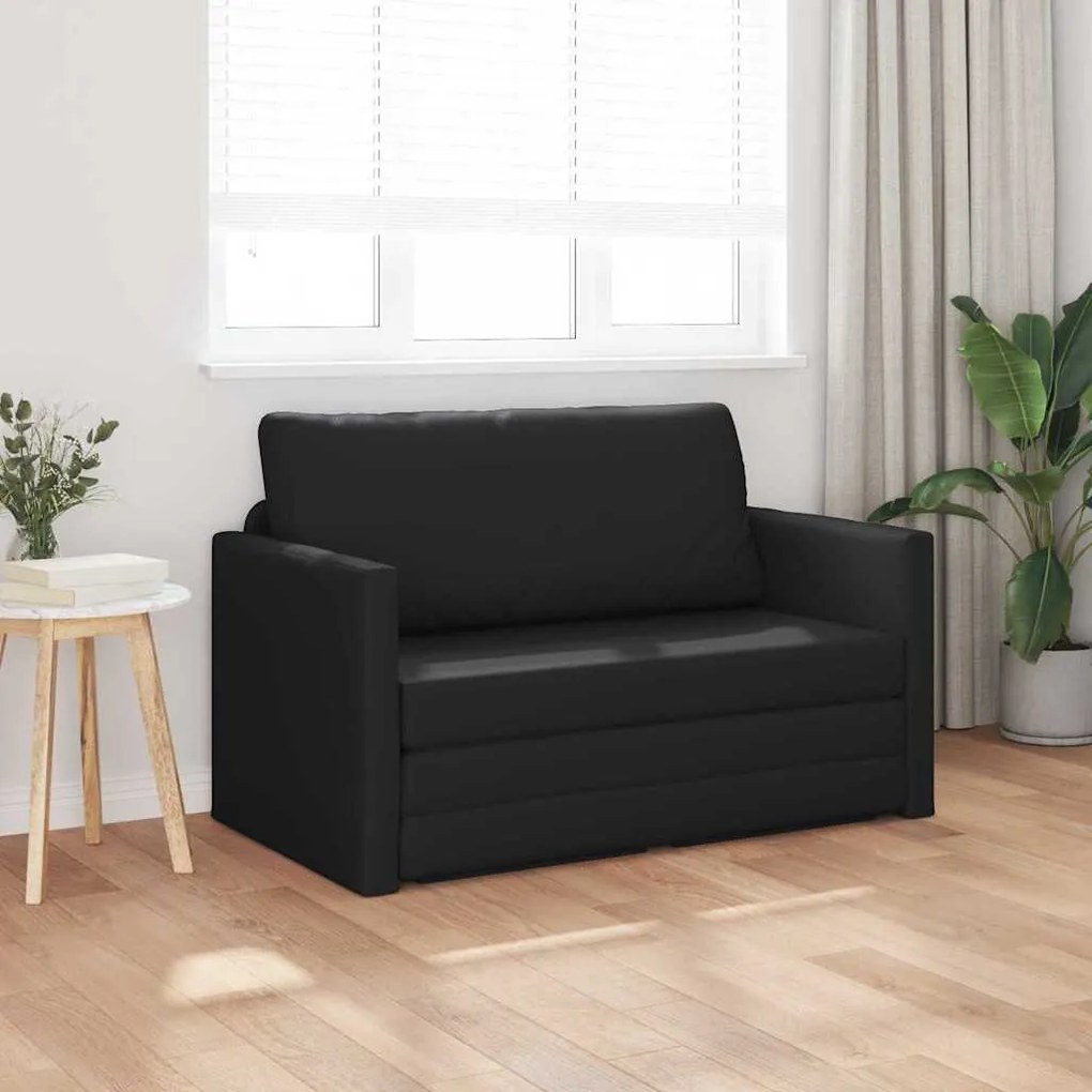Sofá de Chão Cama 2 em 1 Preto 124x71x78 cm Couro Sintético