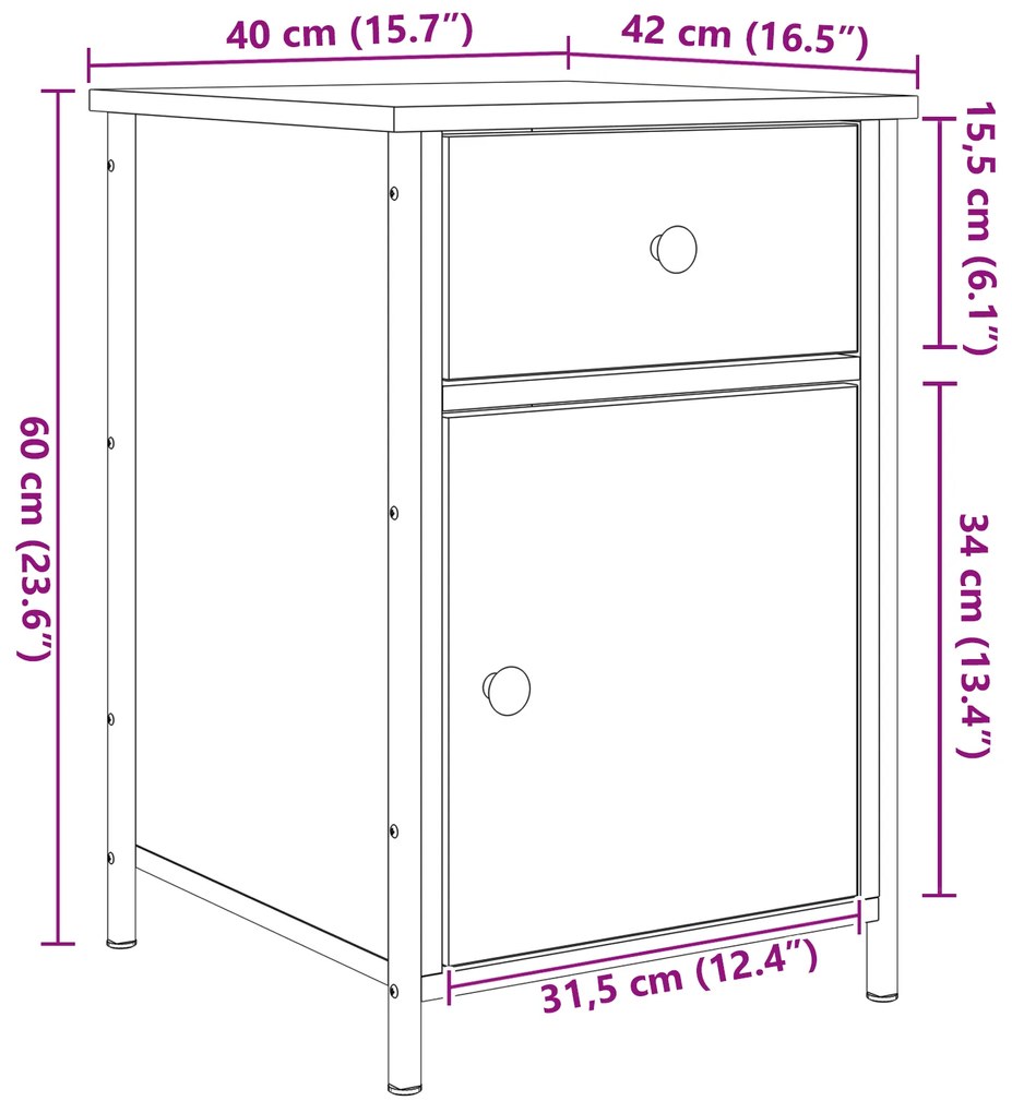 Gabinetes de Cabeceira 2 pcs Carvalho Preto 40x42x60 cm Madeira engenh