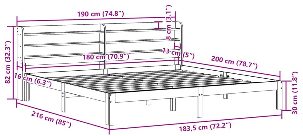 Estrutura de cama com cabeceira 180x200cm pinho maciço branco