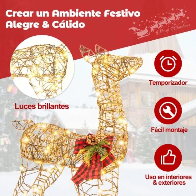 Decoração de Natal com 2 renas iluminados Decoração de Natal pré-iluminada Jardim