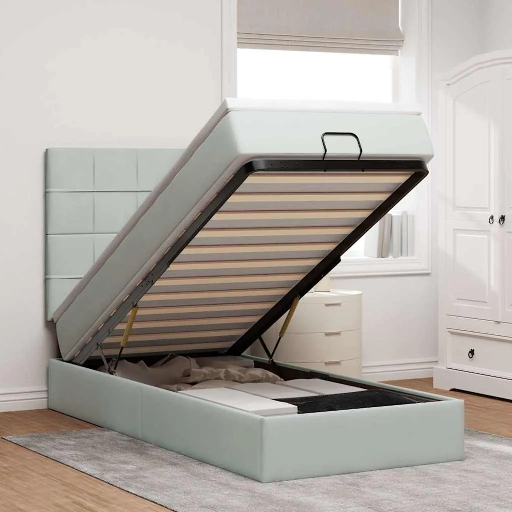 vidaXL Estrutura cama otomana colchões 90x190 cm veludo cinzento claro