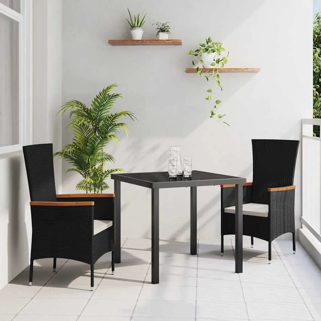 vidaXL Conjunto de Jantar para Jardim 3 pcs Preto 80 x 80 x 73 cm