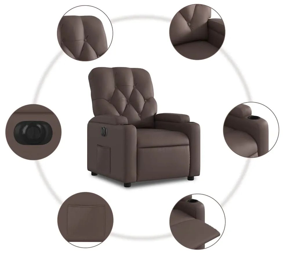 Poltrona reclinável elétrica couro artificial castanho