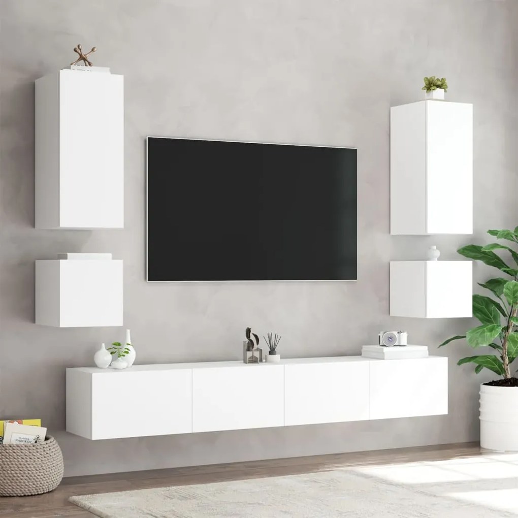 Móvel de parede para TV com luzes LED 40,5x35x40 cm branco