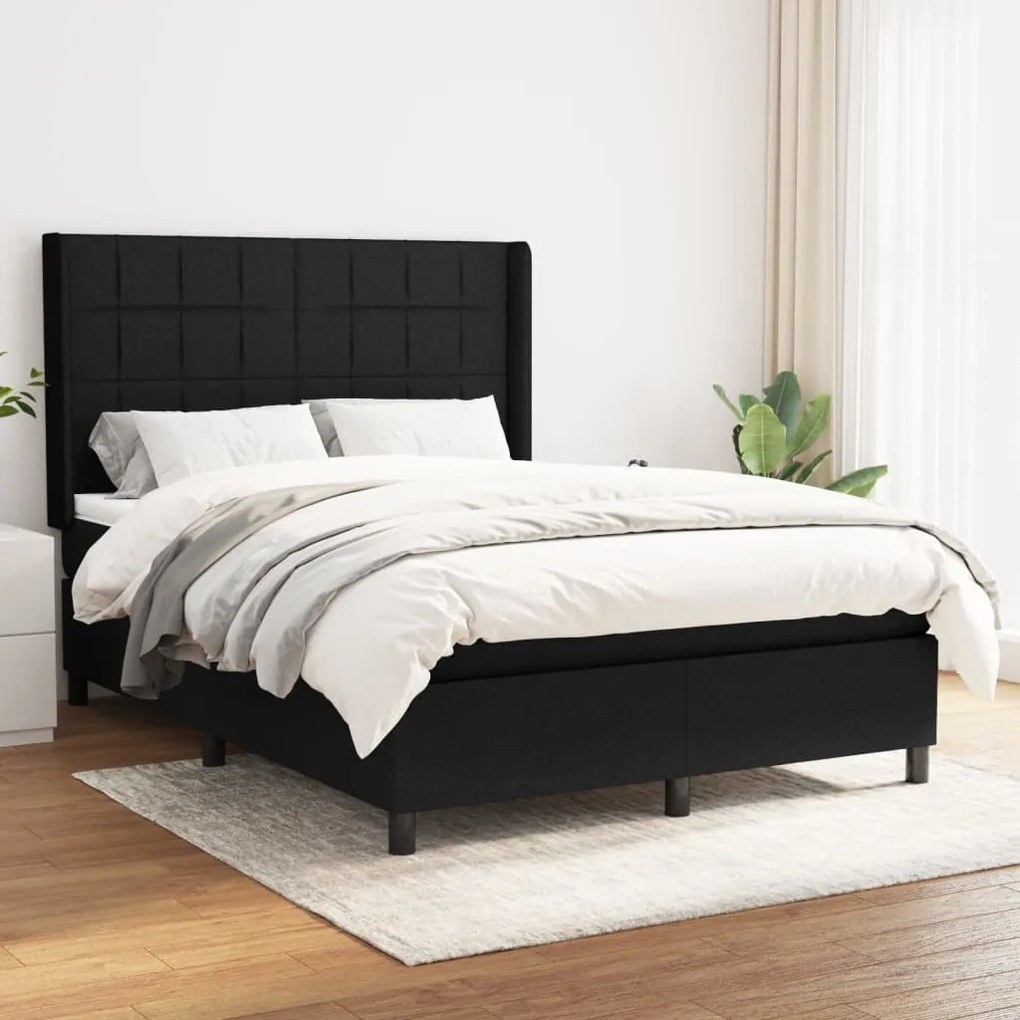 3131435 vidaXL Cama com molas/colchão 140x200 cm tecido preto
