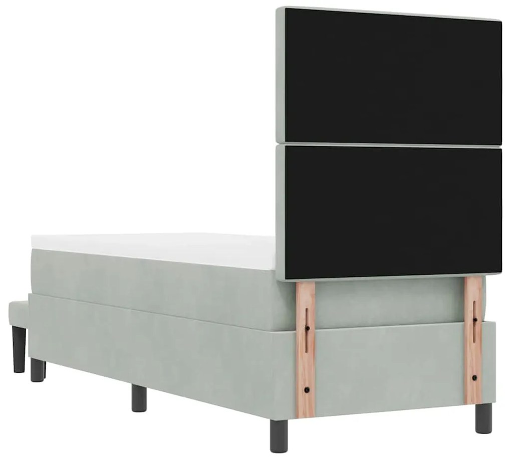 Cama Box Spring com Colchão e Banco Cinzento-Claro 80x200 cm Veludo