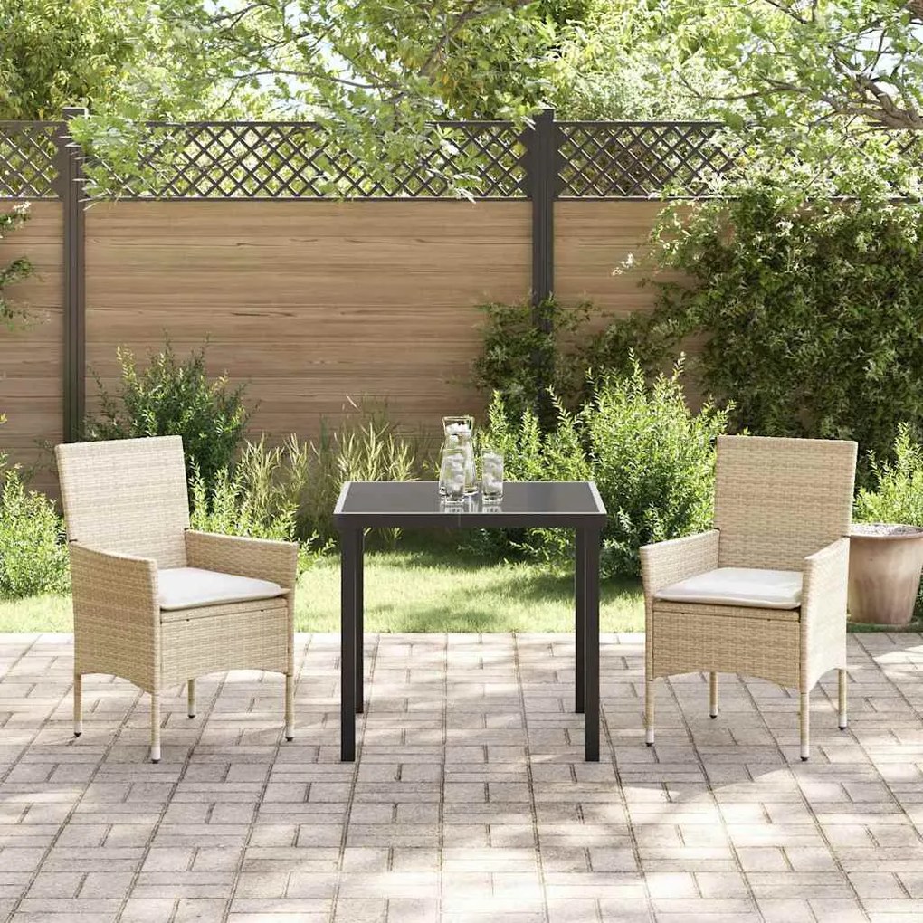 Conjunto de Jantar para Jardim 3 Peças com Almofadas Bege em Rattan Si