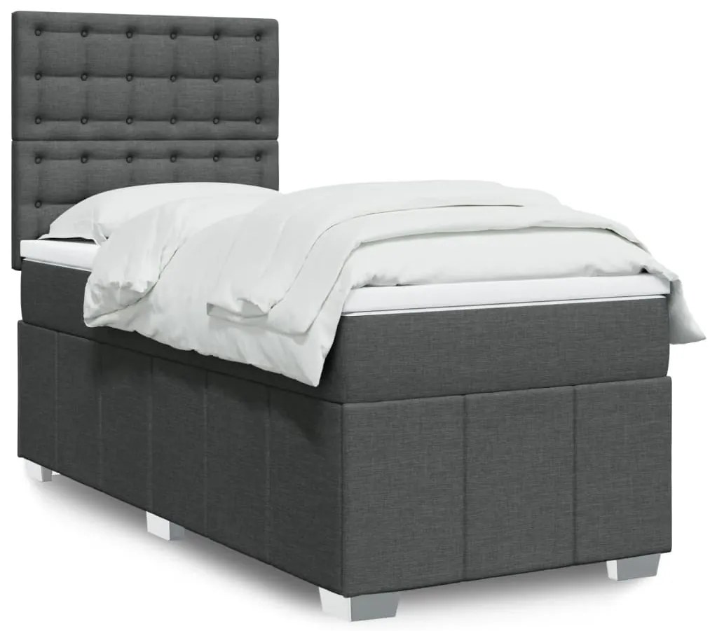 vidaXL Cama com molas/colchão 90x190 cm tecido cinza-escuro