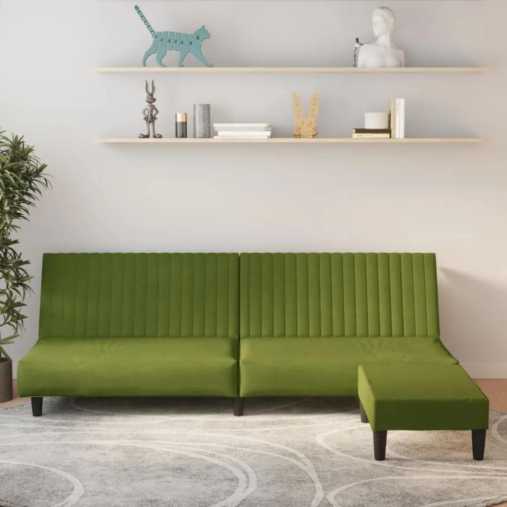 Sofá-cama de 2 lugares com apoio de pés veludo verde-claro