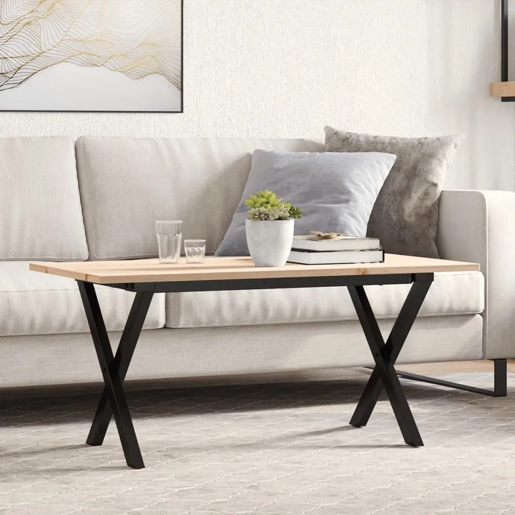 Mesa de centro estrutura em X 100x50x45cm pinho e aço
