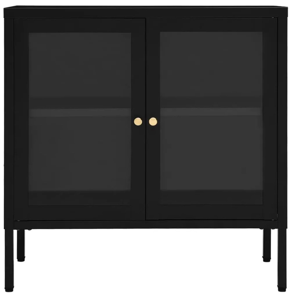 Aparador 70x35x70 cm vidro e aço preto