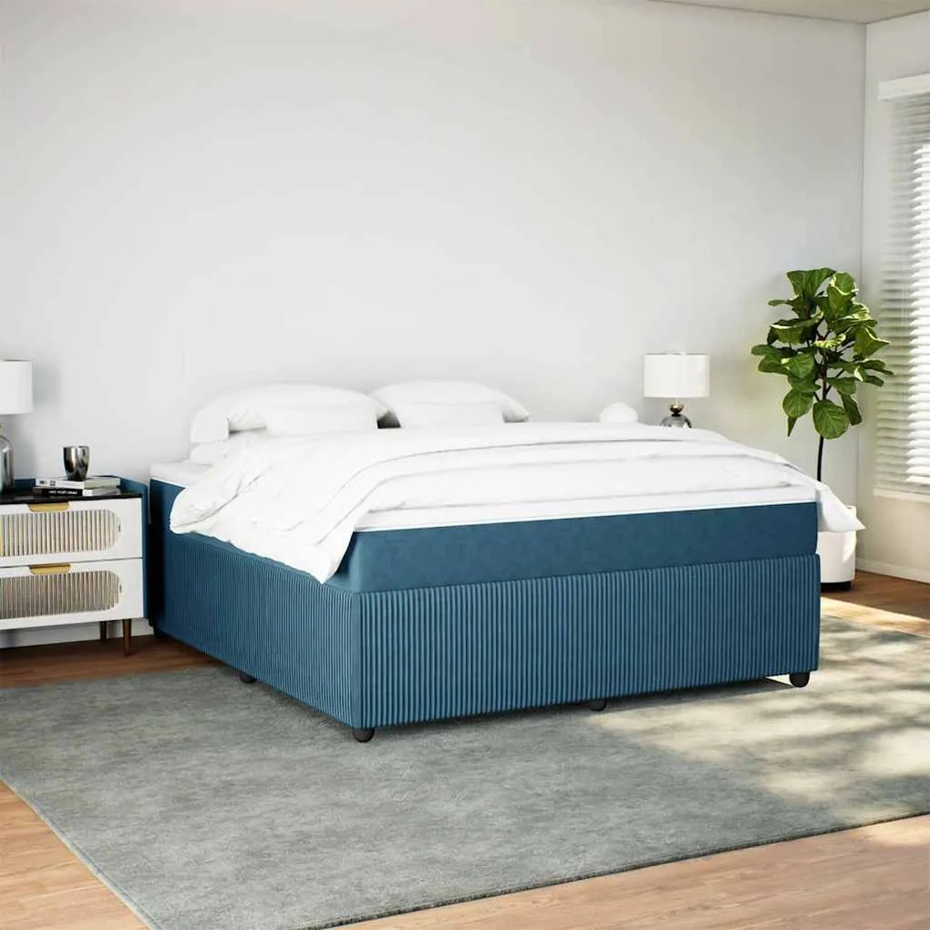 Cama com molas/colchão 180x200 cm veludo azul-escuro