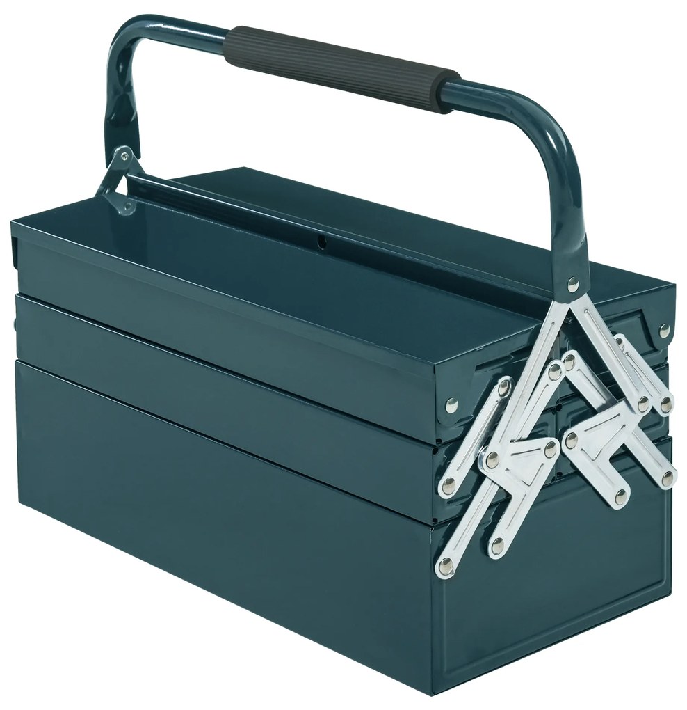 Caixa de Ferramentas de Aço Dobrável com 5 Compartimentos Mala de Ferramentas com Pega para Oficina e Casa 45x20x34,5 cm Verde