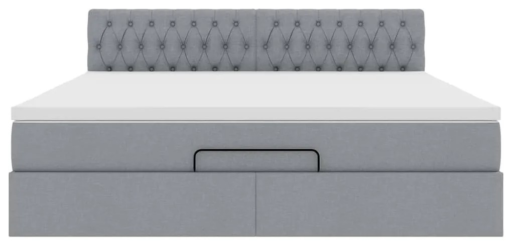 Cama otomana com colchão 160x200 cm tecido cinzento claro