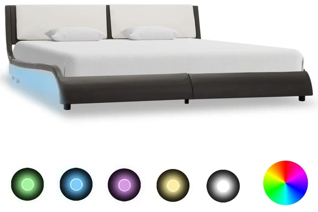 280477 vidaXL Estrutura de cama com LED 150x200 cm couro art. cinza e branco