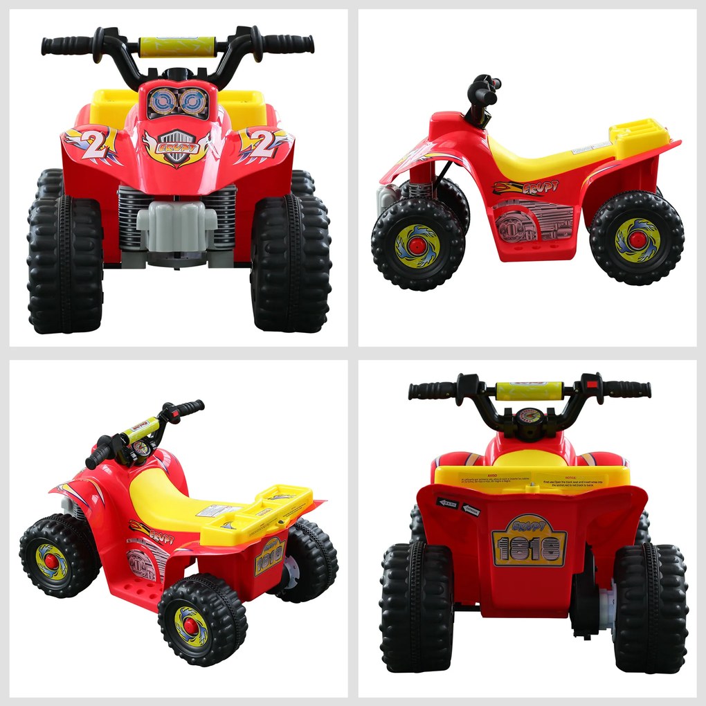 HOMCOM Quadriciclo Bateria 6V Quadicilo Elétrico para Crianças acima de 18 Meses Velocidade 2,5km/h Carga Máx 20kg Sons Luzes e Carregador Incluido 66x43x43 Vermelho e Amarelo