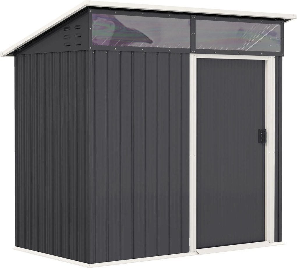 Abrigo de Jardim 1,9m² 195x122x182 cm com Base Reforçada (Chão NÃO Incluído) Porta Corredera Janelas Abrigo de Ferramentas Cinza Escuro