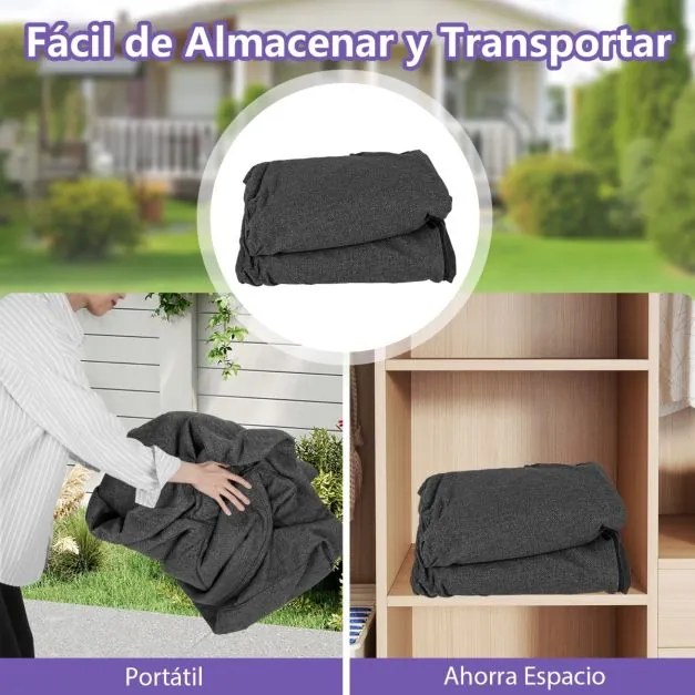 Sofá insuflável duplo portátil 184 x 79 x 67 cm com capa removível Apoios de braços largos e assento espaçoso cinzento