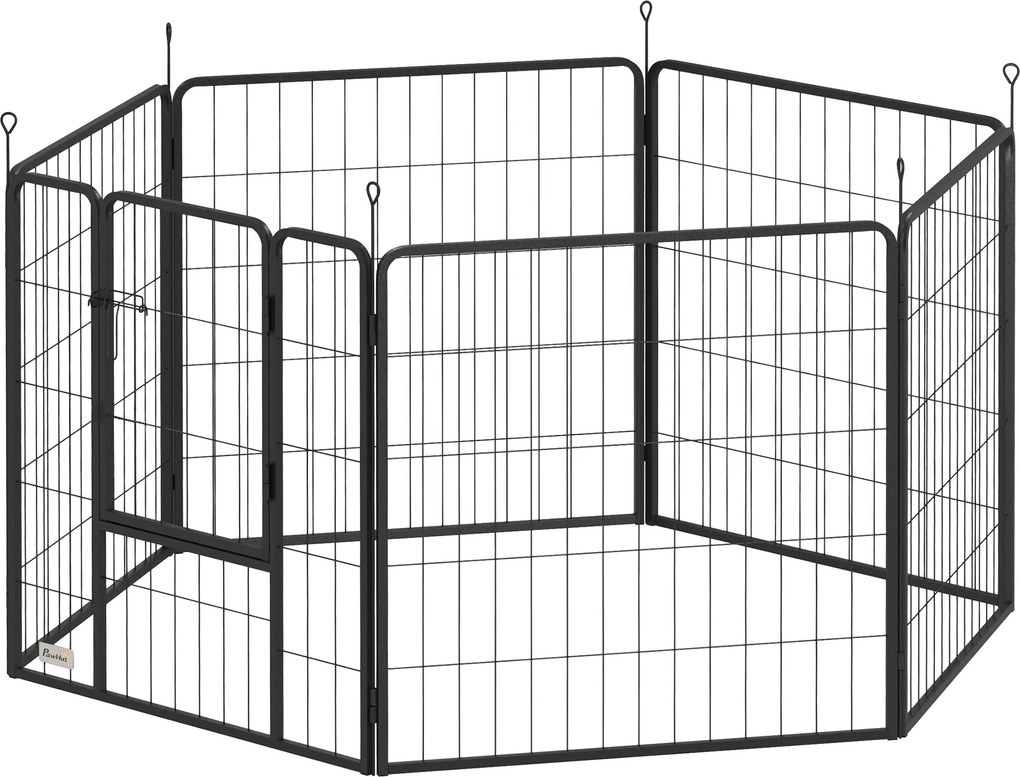Parque para cães, recinto para cães com 6 painéis modulares e dobráveis, portátil em aço com porta 80 x 80 cinzenta