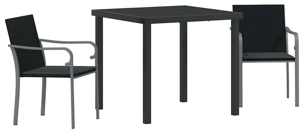 Conjunto de Jantar de Jardim - 3 Peças com Almofadas de Rattan Poliést