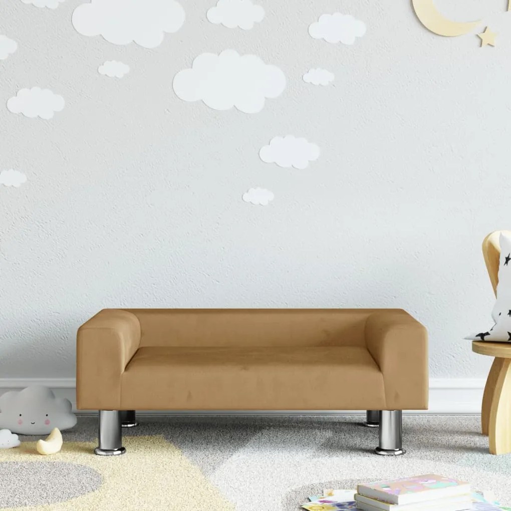 vidaXL Sofá infantil 70x45x26,5 cm veludo castanho