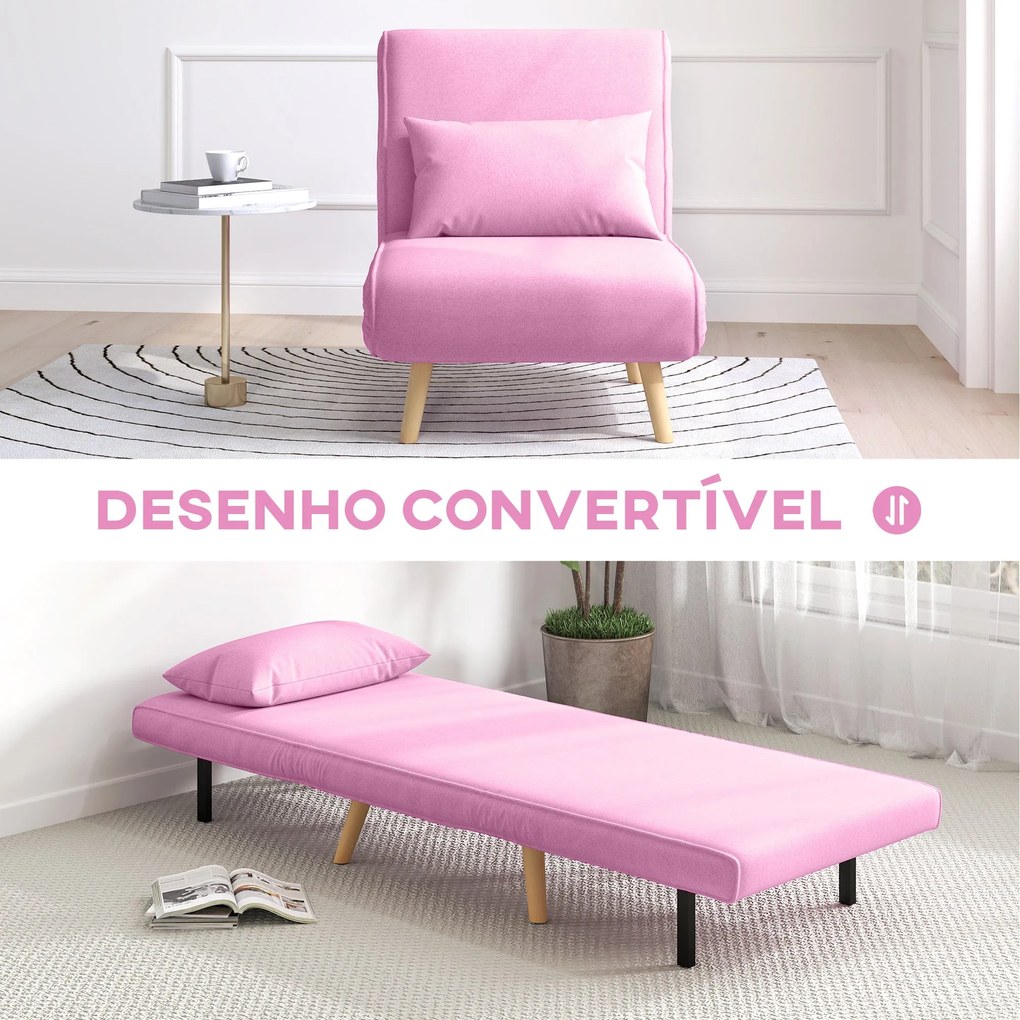 Sofá Cama Individual Sofá Cama Estofado em Linho com Encosto Ajustável