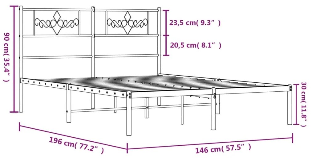 Estrutura de cama com cabeceira 140x190 cm metal preto