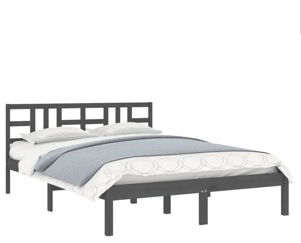 Estrutura de cama casal 135x190 cm madeira maciça cinzento