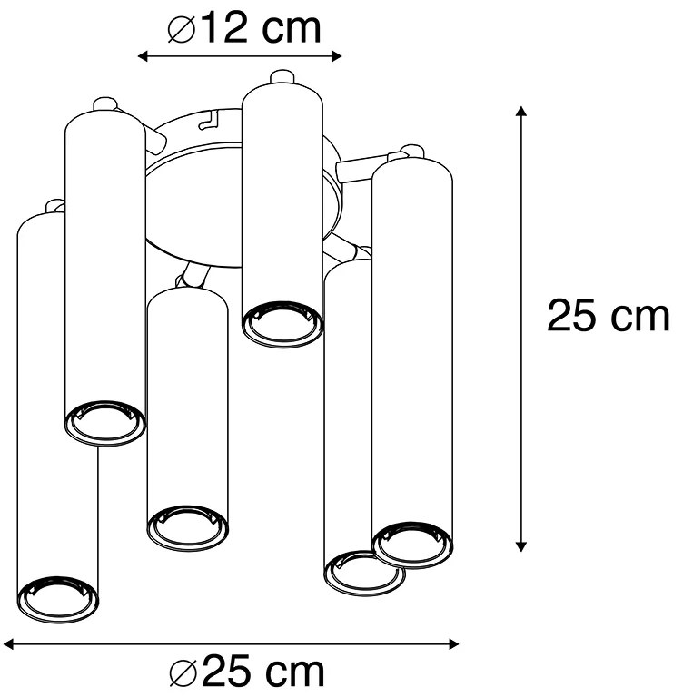 Candeeiro de teto Art Deco dourado 6 luzes - Tubi