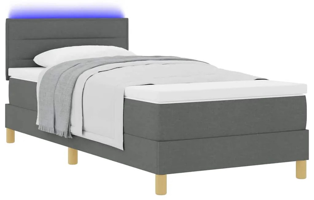 Cama Box com Colchão &amp; LED Cinza Escuro 100x200 cm Tecido