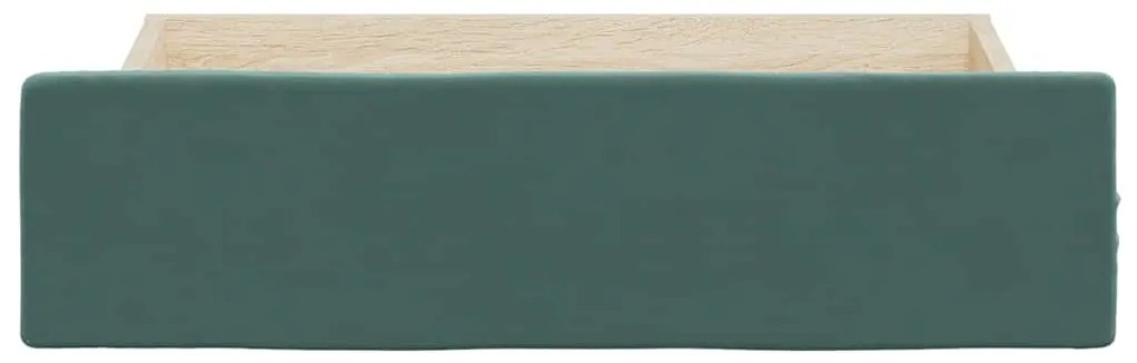 Gavetas de cama 2pcs derivados de madeira e veludo verde-escuro