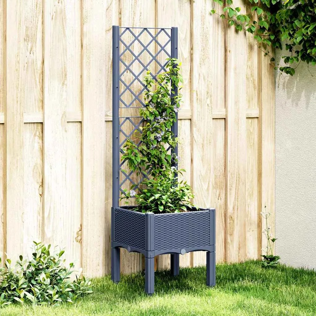 Vaso/floreira de jardim c/ treliça 40x40x142 cm PP cinzento azul