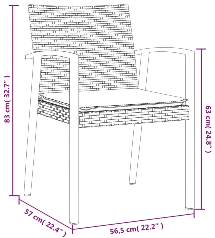 3 pcs conjunto de jantar p/ jardim c/ almofadões vime PE e aço