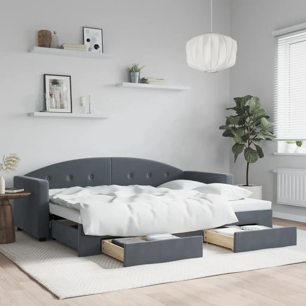 vidaXL Sofá-cama c/ gavetão e gavetas 80x200 cm veludo cinzento-escuro