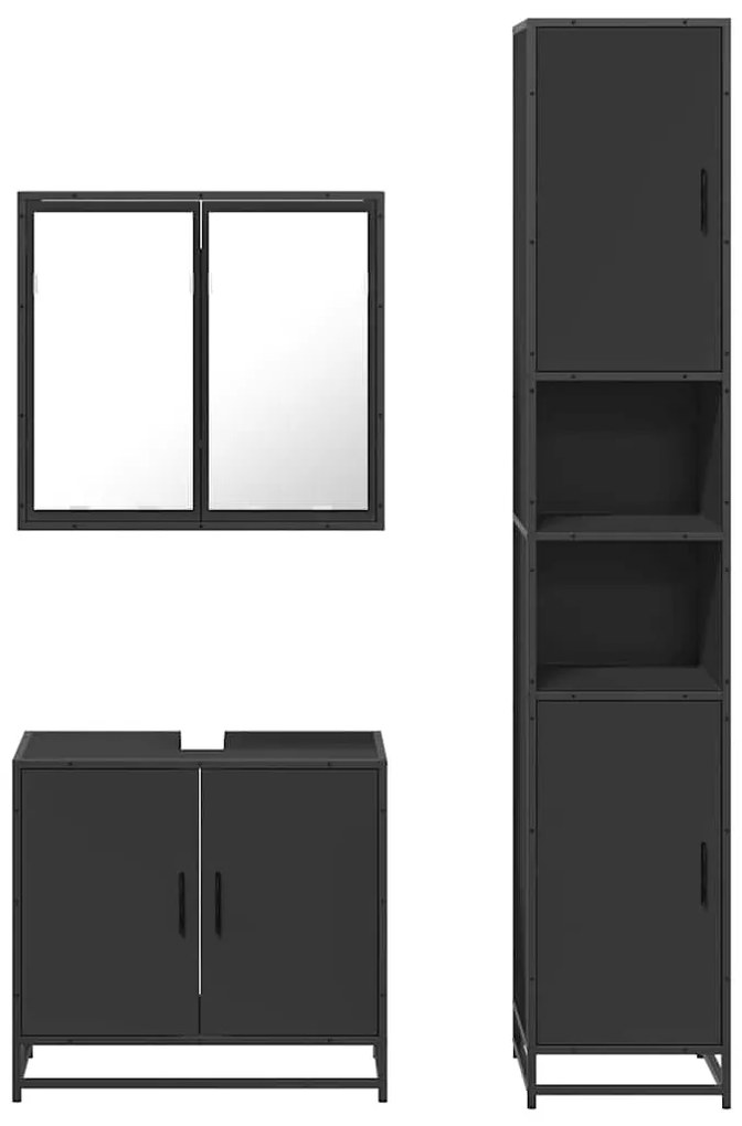 3 pcs conjunto móveis casa de banho derivados de madeira preto