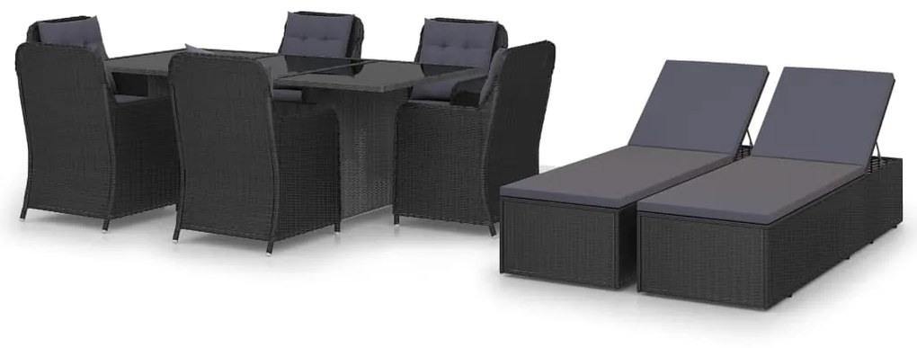 vidaXL 9 pcs conjunto de jantar para jardim vime PE preto