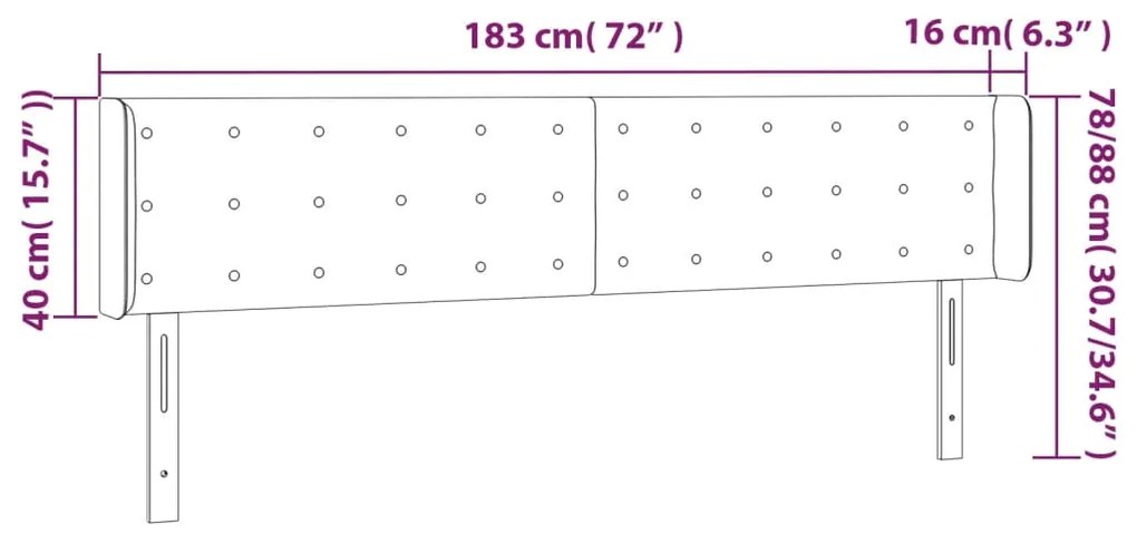 Cabeceira de cama c/ luzes LED 183x16x78/88cm cinza-acastanhado